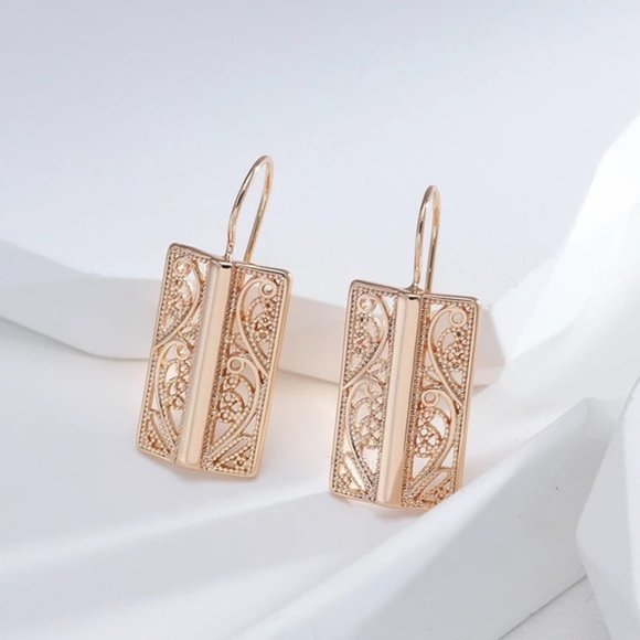 585 Rose Gold Plated Bride Long Earrings - Picture 3 of 9